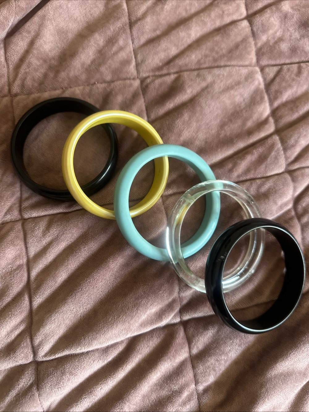 Set of Colored Vintage Bangle Bracelets - Yellow, Mint, Clear, Black